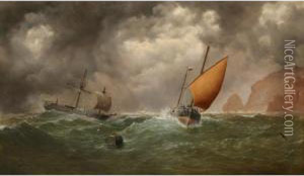 Ships In A Storm Oil Painting - H. Forrest