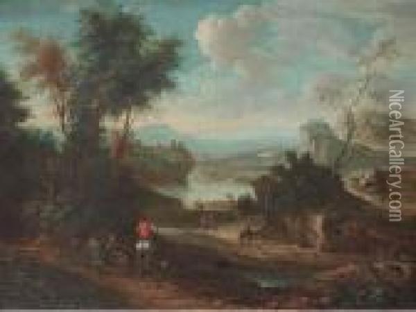 A Landscape With Horsemen And Other Travellers On A Track Oil Painting - Jan Wyck