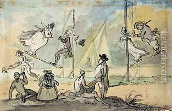 People on Swings in a Bath Pleasure Garden 1800 Oil Painting - John Nixon