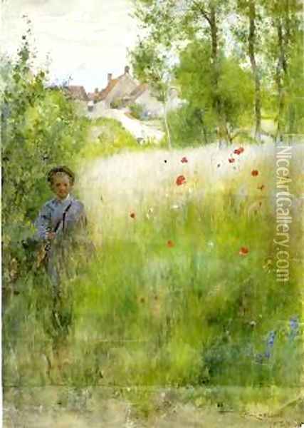 Boy in Meadow Oil Painting - Carl Larsson