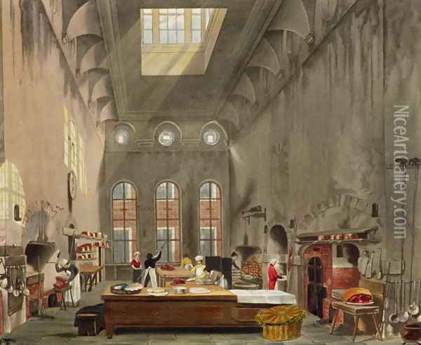 Kitchen, St. Jamess Palace, engraved by William James Bennett 1787-1844 from The History of the Royal Residences by William Henry Pyne 1769-1843 pub. 1819 Oil Painting - James Stephanoff