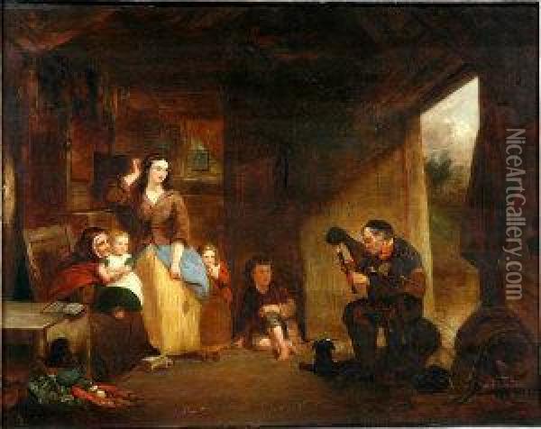 Interior With Family Listening To The Pipes Oil Painting - Sir David Wilkie