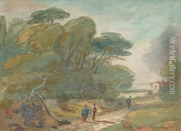 Figures On A Path, Hampstead Oil Painting - William George Jennings
