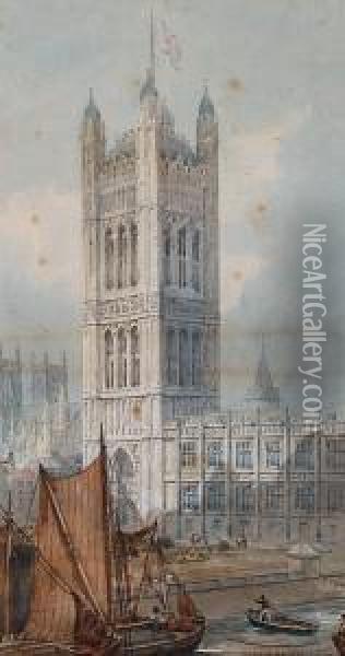 Westminster Palace; And The Tower Of London Oil Painting - Alfred Edward Parkman