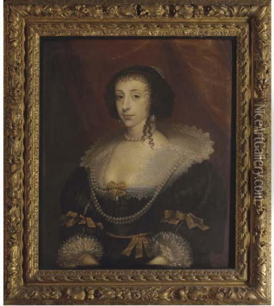 Portrait Of Queen Henrietta Maria (1609-1669) Oil Painting - Sir Anthony Van Dyck