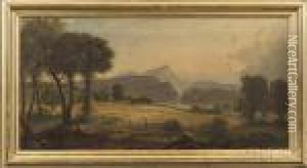 Pastoral Landscape With Mountain And River View. Oil Painting - Jasper Francis Cropsey