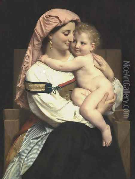Femme de Cervara et Son Enfant (Woman of Cervara and Her Child) Oil Painting - William-Adolphe Bouguereau