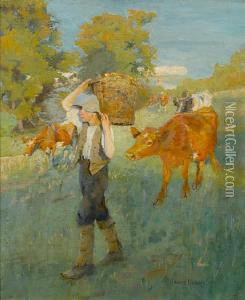 Returning From The Orchard Oil Painting - Harvey Harold