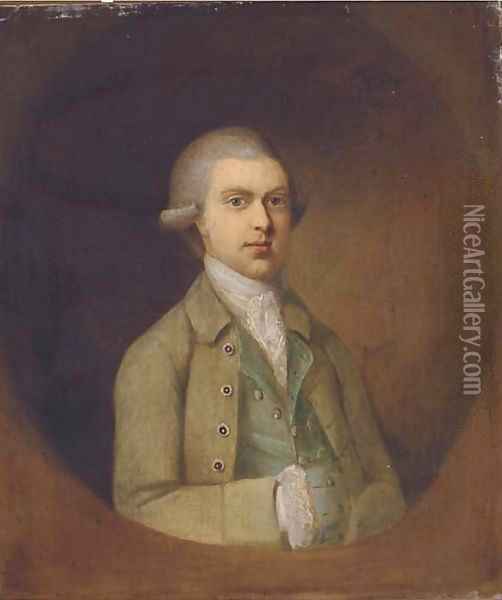 Portrait of a gentleman, half-length, in an olive jacket Oil Painting - Thomas Hickey