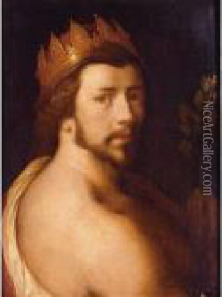 Portrait Of A Man As Apollo, Possibly A Self-portrait Oil Painting - Cornelis Cornelisz Van Haarlem