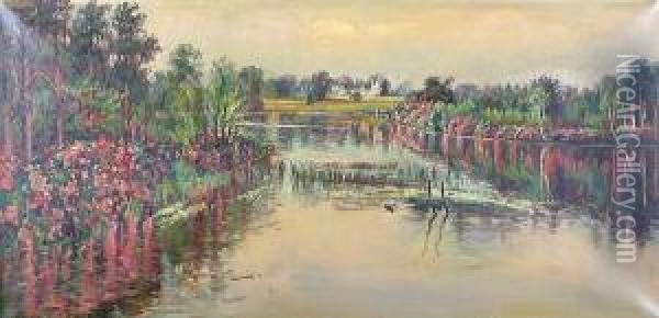 A River Landscape Oil Painting - Garstin Cox