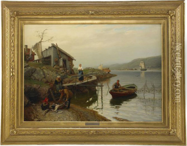 Fiskarfamilj Vittjar Fangsten Oil Painting - Hans Fredrik Gude
