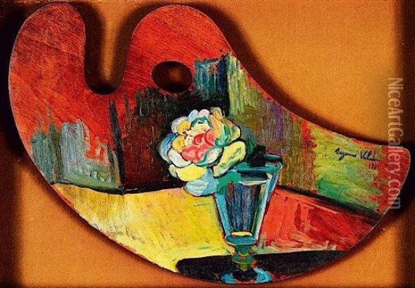 Rose Dans Un Verre, Peinte Sur Une Palette Oil Painting - Suzanne Valadon