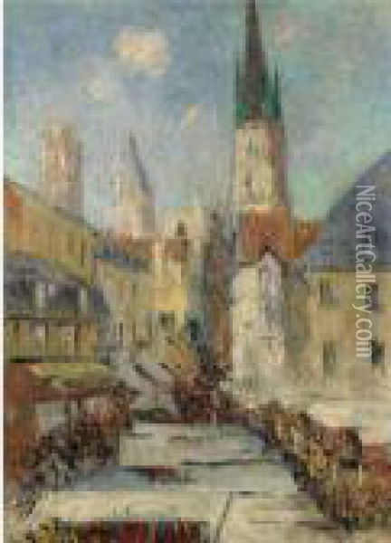 Rue De L'epicerie Ou La Cathedrale De Rouen Oil Painting - Gustave Loiseau