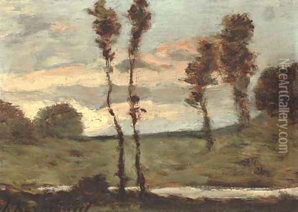 Paysage au couche de soleil Oil Painting - Henri-Joseph Harpignies