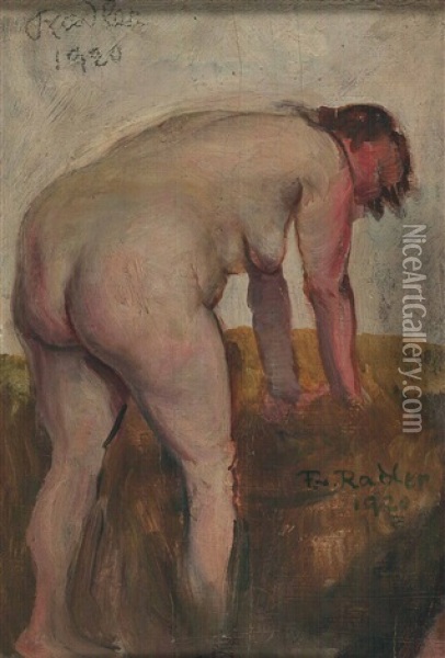 Sich Buckender Weiblicher Akt Oil Painting - Friedrich Edler Von Radler
