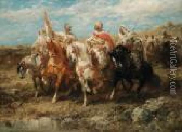 The Arab Horsemen Oil Painting - Adolf Schreyer