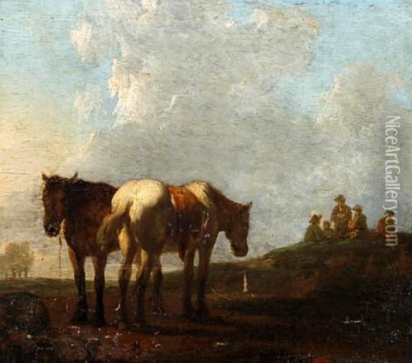 Horse And Figures In A Field Oil Painting - Aelbert Cuyp