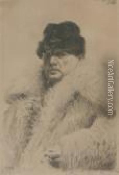 A Pair Of Prints, Including Portrait Of The Artist In Fur Coat Oil Painting - Anders Zorn