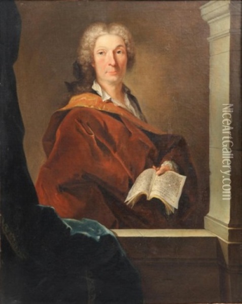 Portrait D'homme Tenant Un Livre Dans L'embrasure D'une Fenetre Oil Painting - Charles-Antoine Coypel