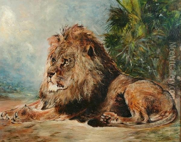 Lion Resting In Shade Oil Painting - William Huggins