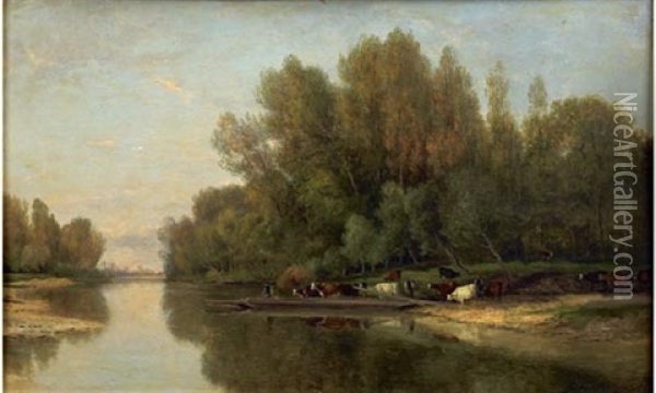 Traversee De La Riviere Oil Painting - Jules Charles Rozier