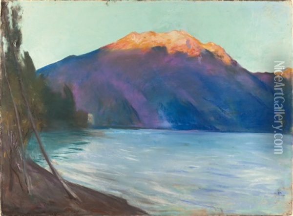 Blick Auf Den Monte Baldo Am Gardasee (morgenstimmung) Oil Painting - Lesser Ury