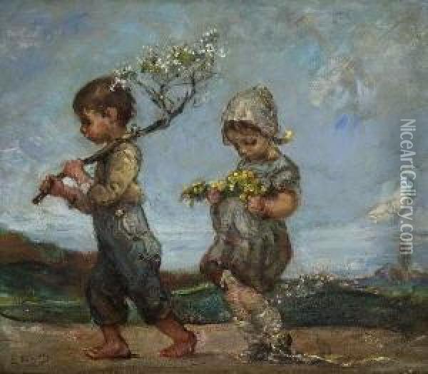 Die Blumenfreunde. Oil Painting - Emil Keyser
