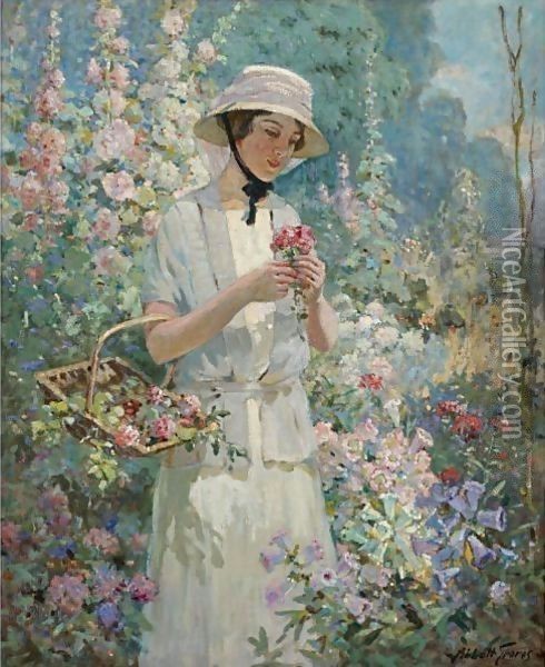 Woman With Flower Basket Oil Painting - Abbott Fuller Graves