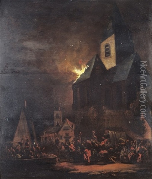 Nachtelijke Brand In Een Door Soldaten Bezette Stad Oil Painting - Adriaen Lievensz van der Poel