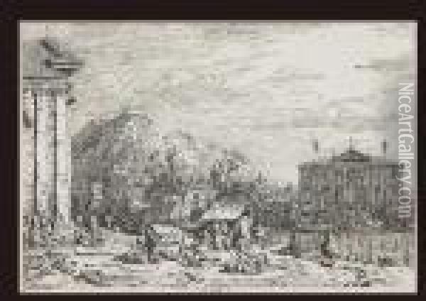 Market At D'oro Oil Painting - (Giovanni Antonio Canal) Canaletto