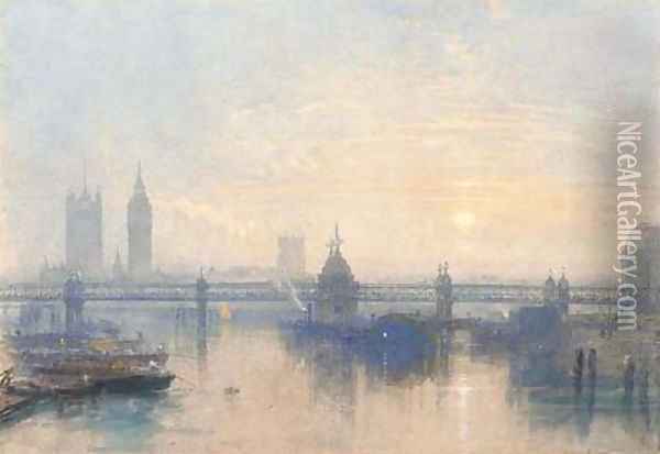 Hungerford Bridge, London Oil Painting - William Roxby Beverley