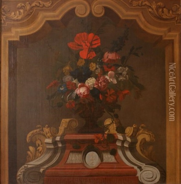 Vase De Fleurs Sur Un Piedestal Oil Painting - Pieter Hardime
