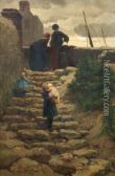 Bajando La Escalera Oil Painting - Alphonse Marie de Neuville
