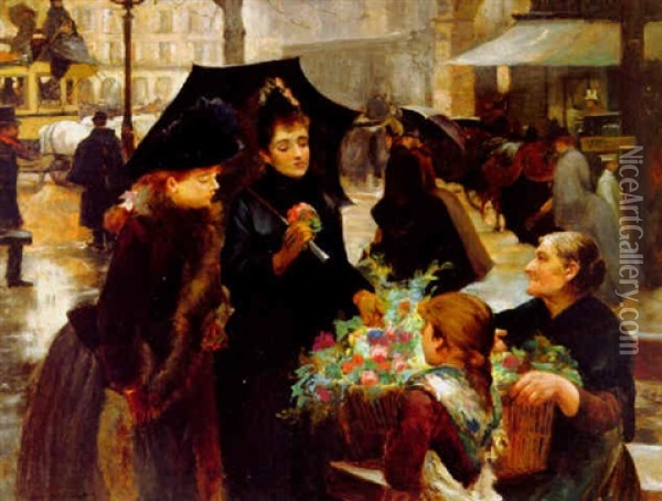 Parisien Flower Vendor Oil Painting - Louis Marie de Schryver