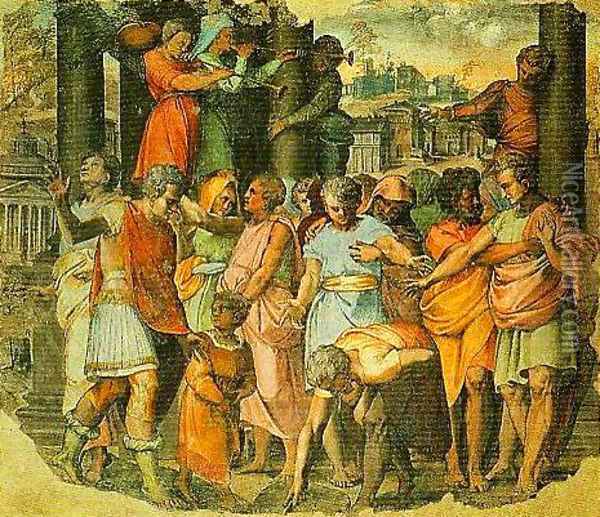 Tarquin the Bold Founds the Tomple of Jove on the Campidoglio Oil Painting - Perino del Vaga (Pietro Bonaccors)