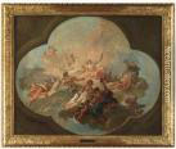 Der Sonnengott Apollo In Wolken Im Reigen Der Musen Oil Painting - Gaspare Diziani