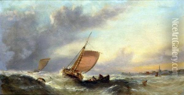 Sailing Barges In A Squall Off The Pier Oil Painting - William Harry Williamson