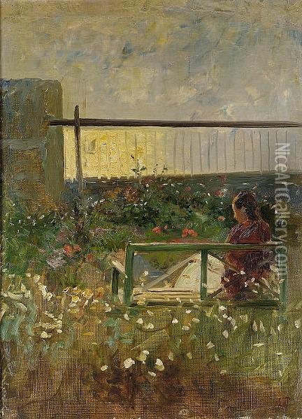 Miss Nina Tuxen In The Garden Of The Artist's House At Skagen Oil Painting - Laurits Regner Tuxen