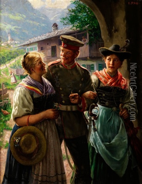 Heimkehr Des Jungen Soldaten Im Bayerischen Oberland Oil Painting - Emil Rau