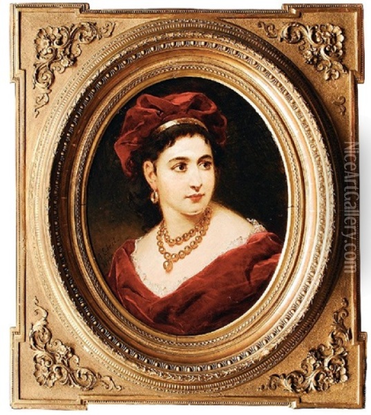 Junge Frau In Historischem Kostum Oil Painting - Anton Ebert