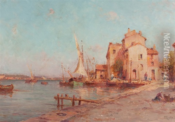 Fischerhafen In Sudfranzosischem Stadtchen Oil Painting - Henri Malfroy-Savigny