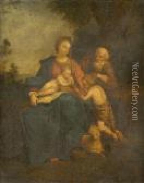 The Holy Family With The Infant St. John Oil On Canvas 27cm X 22cm Oil Painting - Carlo Maratta or Maratti