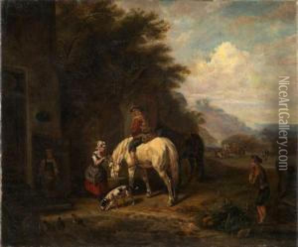 A Village Scene With A Traveler Outside An Inn Oil Painting - Barent Gael