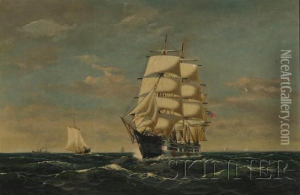 View Of A Three-masted Clipper Ship Oil Painting - James Francis Williams