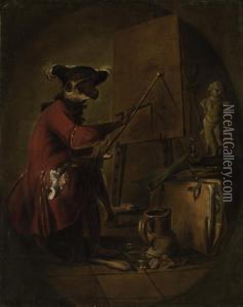 Le Singe Peintre ('the Monkey Painter') Oil Painting - Jean-Baptiste-Simeon Chardin