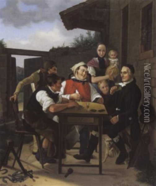 Johann Kaspar Lavater Bei Einem Landlichen Kartenspieler Oil Painting - Friedrich Hohbach