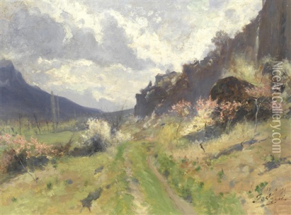 Alpine Landscape In Spring Oil Painting - Gabriel Loppe