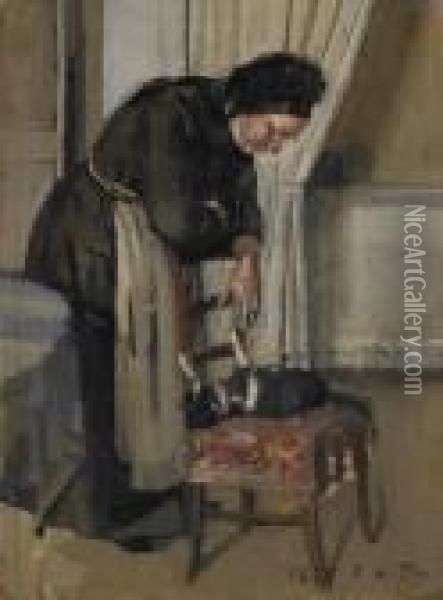 Alte Frau Und Katze Oil Painting - Ferdinand Hodler