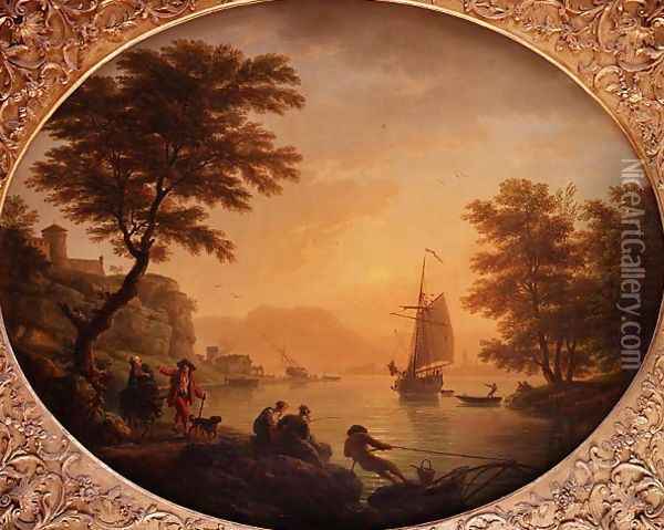 Day An Italianate rocky inlet with fisherfolk Oil Painting - Claude-joseph Vernet